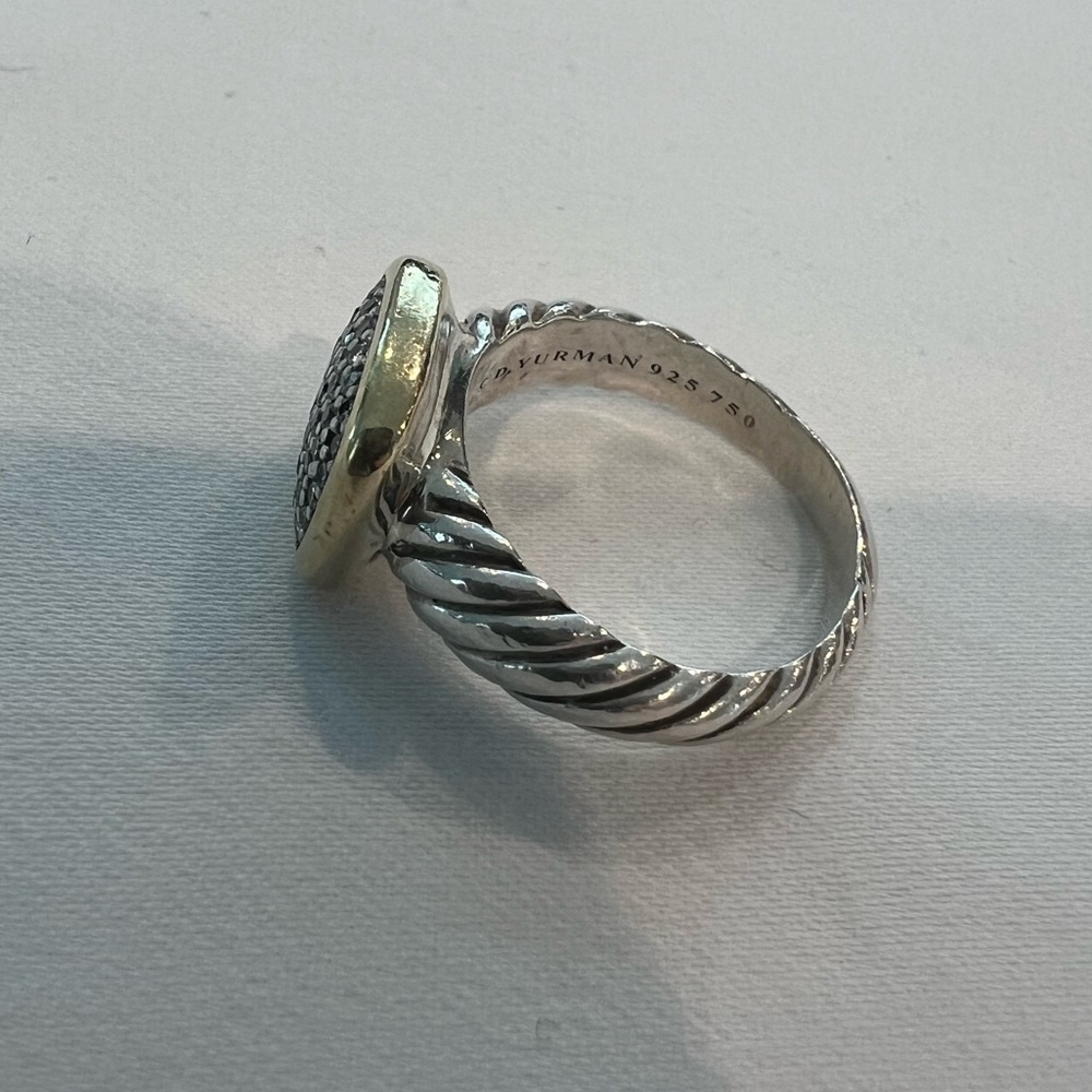 David Yurman Two-Tone Yellow Gold Diamond Cable Noblesse Cocktail Ring Silver - Picture 7 of 13
